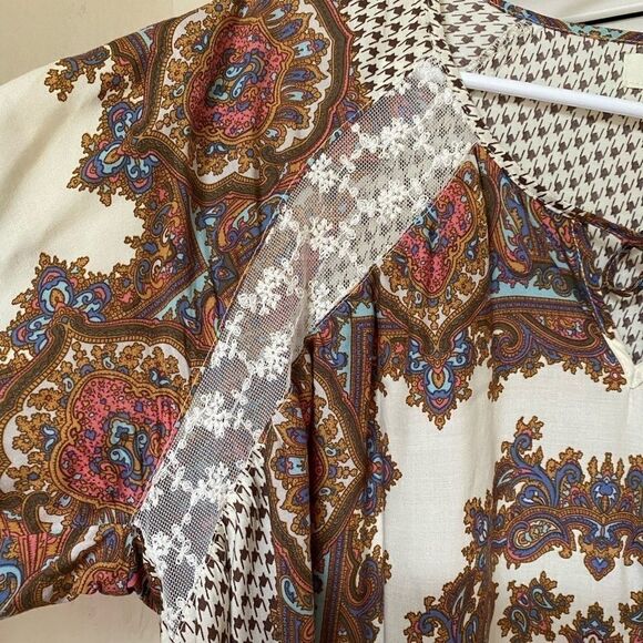 Umgee‎ Boho Houndstooth And Paisley Lace Tunic Top - Picture 4 of 8